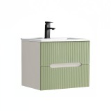 Cumpara ieftin Trent 60 dulap de baie inferior cu chiuvetă ceramică (2 sertare) alb-verde deschis
