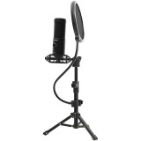 LORGAR Voicer 721, Gaming Microphone, Black, USB condenser microphone with tripod stand and pop filter &quot;LRG-CMT721&quot; (timbru verde 0.18 lei)
