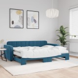 VidaXL Pat de zi cu extensie și saltea, albastru, 80x200 cm, catifea