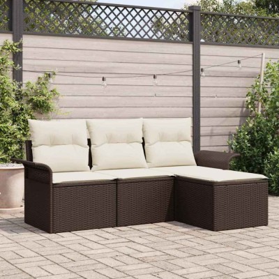 vidaXL Set de canapele pentru grădină cu pernă 4 pcs Maro Rattan poli foto