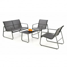 Set Terasa/Gradina Conor, Canapea 114x74x76 cm + 2 Fotolii 60x74x76 cm, + Masuta de Cafea - 75x45x41 cm, Metal + Mesh