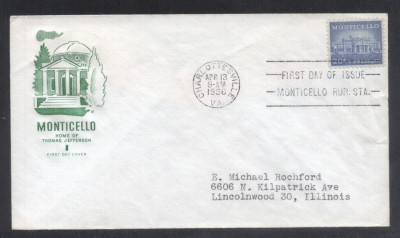 United States 1956 Definitives Monticello Thomas Jefferson FDC K.556 foto