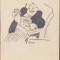HST A1 Caricatura bărbat citind anii 1930 Geo Dumitrescu semnata