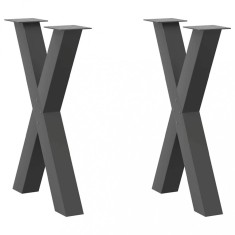 vidaXL Picioare de masă &icirc;n formă de X, 2 buc., antracit, 60x(72-73) cm, oțel