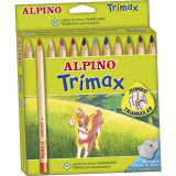 Creioane Colorate Triunghiulare, Cutie Carton, 12 Culori/set, Alpino Trimax Jumbo