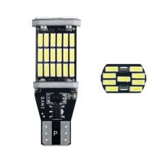 Set 2 becuri auto LED T15 W16W, 45 SMD, 12V, CanBus, BZRSH , fara eroare bec ars, pentru marsarier, plafoniera, portbagaj, lumini oglinda, lumini ambi