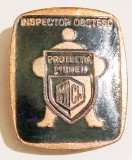 INSIGNA INSPECTOR OBSTESC PROTECTIA MUNCII MI Ch MINISTERUL INDUSTRIEI CHIMICE 30/25 MM EMAIL CALD ( CITITI DESCRIEREA -ENUNTUL )
