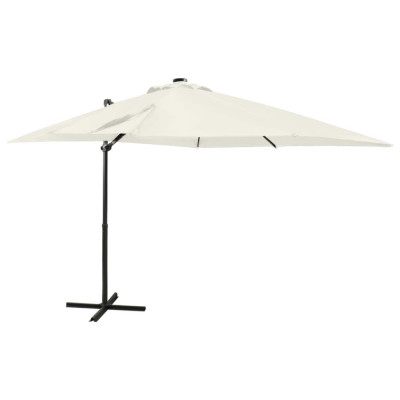 Umbrela suspendata cu stalp si LED-uri, nisipiu, 250 cm foto