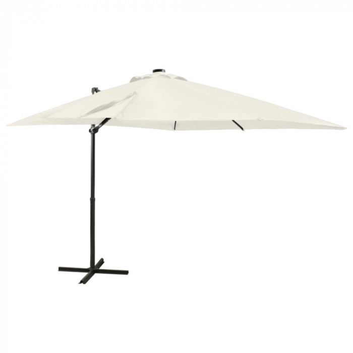 Umbrela suspendata cu stalp si LED-uri, nisipiu, 250 cm
