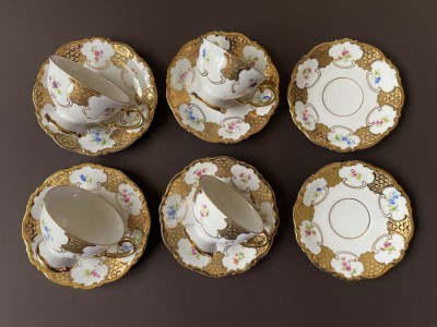Set de 4 cesti cu 6 farfurioare aurii din portelan fin german MITTERTEICH foto
