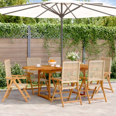 vidaXL Set mobilier de grădină, 7 piese, bej, poliratan și lemn masiv 3281720 foto