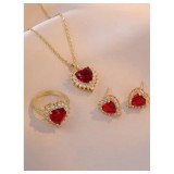 Cumpara ieftin Set Red Heart, Colier, Cercei si Inel, Rosu si Argintiu - 266723