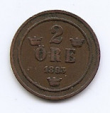 Suedia 2 Ore 1893 - Oscar II (litere mari) Bronz, 21 mm KM-746