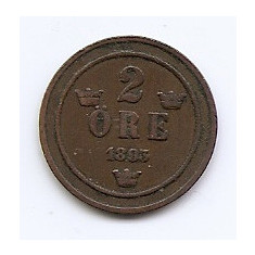Suedia 2 Ore 1893 - Oscar II (litere mari) Bronz, 21 mm KM-746