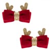 Clame Păr, Set 2 Buc, Fundițe Roșii Catifelate, Coarne Auriu cu Glitter, 6.5x4.5cm, Oem