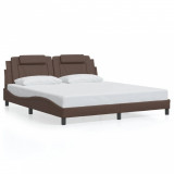 VidaXL Cadru de pat cu lumini LED, maro, 180x200 cm, piele ecologică