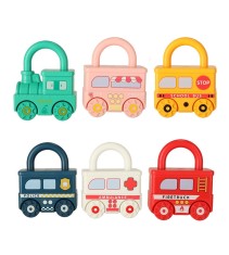 Set Educational Montessori pentru Copii, vagoane cu Lacat si Chei, 13 Piese, multicolor