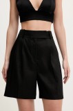 HUGO pantaloni scurți din l&acirc;nă culoarea negru, uni, high waist, 50537634