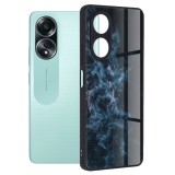 Husa telefon compatibila oppo a58 4g, glass spate din sticla securizata, blue nebula