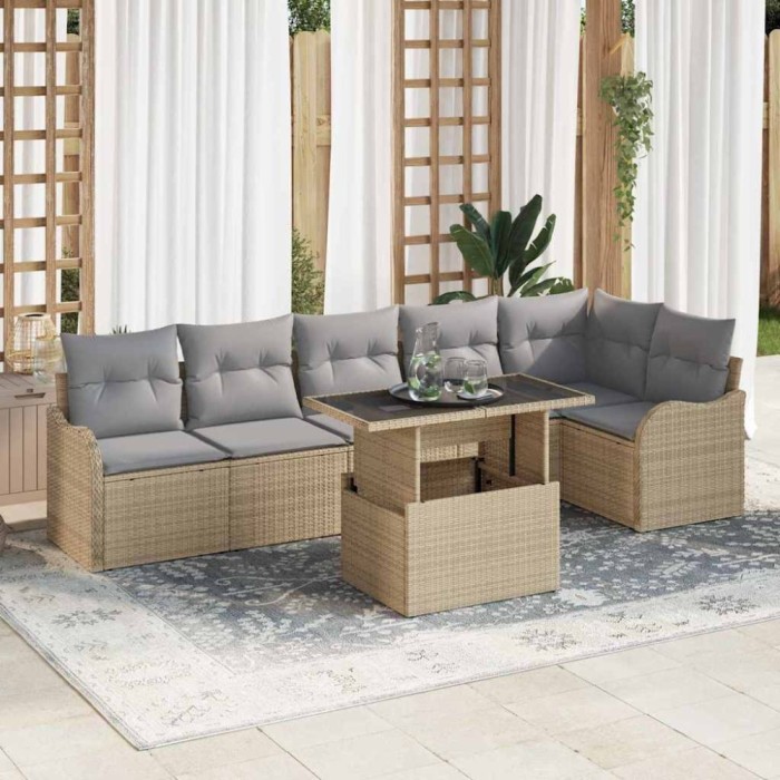 vidaXL Set de canapele pentru grădină 7 pcs Bej 100 x 55 x 73 cm