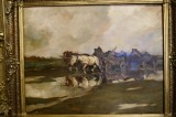 Udvary, P&aacute;l (1900 - 1987) Car cu cai dupa ploaie Rama sticla 70 50cm