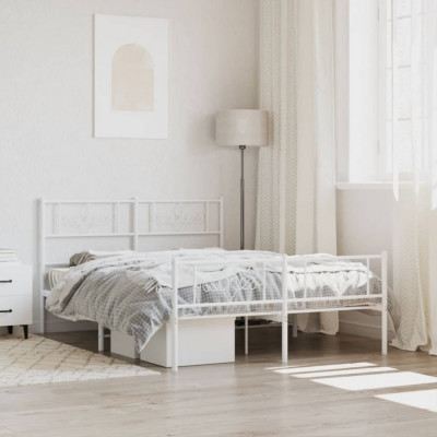 vidaXL Cadru de pat metalic cu tăblie, alb, 150x200 cm foto