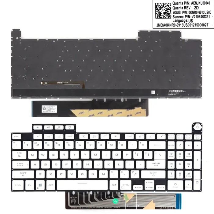 Tastatura Laptop Gaming, Asus, TUF A16 Advantage Edition A16 FA617N, FA617NS, FA617NSR, FA617NT, FA617NTR, iluminata, RGB, alba, layout US