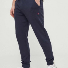 Napapijri pantaloni de trening din bumbac culoarea albastru marin, neted