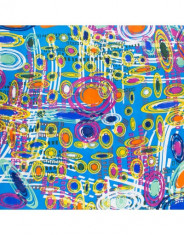 Batic dama matase naturala Pami abstract art, 90x90 cm, albastru foto