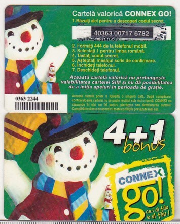 bnk card Romania - Connex - Reincarcare 4+1 $ - Om de zapada - RO-CON-REF-0028