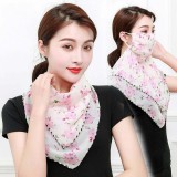 Masca protectie MBrands cu esarfa ,model floral Roz/Alb