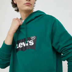 Levi's hanorac de bumbac barbati, culoarea verde, cu glugă, cu imprimeu