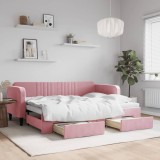Cumpara ieftin Pat de zi cu extensie și sertare, roz, 80x200 cm, catifea