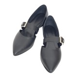 Balerini din piele decupati si cu bareta Adele Black