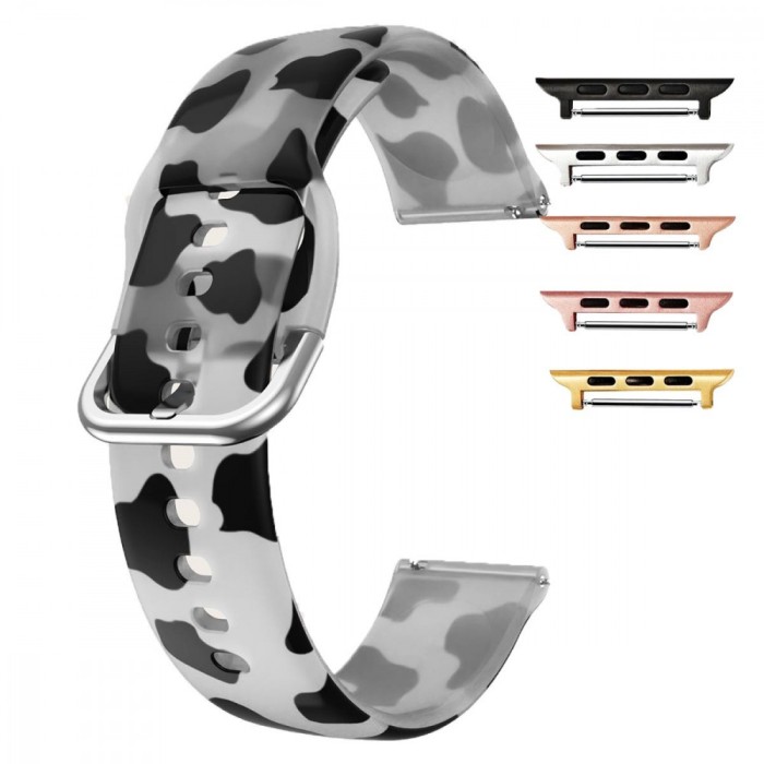 Curea silicon, compatibila Apple Watch 9|8|7|6|5|4|3|2|1 Series, 41mm|40mm|38mm, Quick Release, Dalmatian White