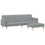 Canapea extensibila cu taburet, 2 locuri, gri deschis, textil