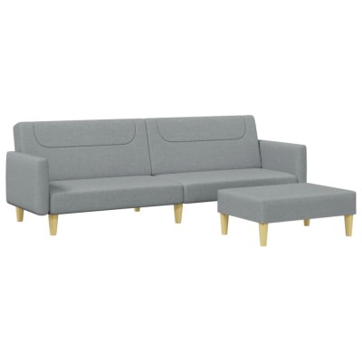 Canapea extensibila cu taburet, 2 locuri, gri deschis, textil foto