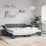 Cumpara ieftin Pat de zi cu extensie, gri &icirc;nchis, 90x190 cm, textil