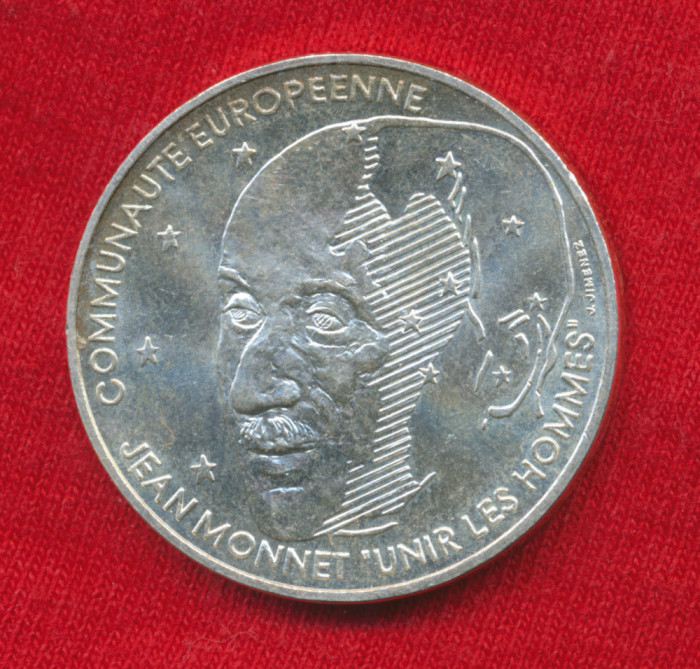 100 Franci Jean Monnet - Franţa, 15 g ag 0,900.