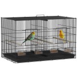 PawHut Colivie pentru Păsări cu Separator, Raft Inferior, 4 Stinghii și 4 Hrănitoare, 94x57x57 cm, Negru | Aosom Romania