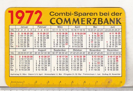 bnk cld Calendar de buzunar 1972 RFG Commerzbank