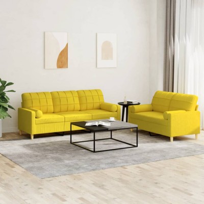 vidaXL Set de canapele cu perne, 2 piese, galben deschis, textil foto