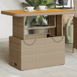 Masa gradina Gossi bej 90x55x71cm poliratan &amp; lemn acacia, blat reglabil, rezistenta UV. Masuta exterior cafea/sufragerie