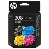 HP original ink 6L6S6UE, HP 308, black/color, 160/120str., 2-pack