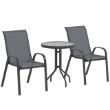 Outsunny Set Mobilier de Grădină din 3 Piese cu Scaune Suprapozabile și Masă din Sticlă, 54x71x93 cm, Gri &Icirc;nchis | Aosom Romania