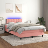 VidaXL Pat continental cu saltea &amp; LED, roz, 120x200 cm, catifea