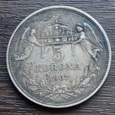 (A400) MONEDA DIN ARGINT UNGARIA - 5 KORONA 1907, FRANZ JOSEPH, PATINA FRUMOASA foto