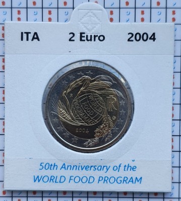 Italia 2 euro 2004 UNC - World Food Program km 237 cartonas personalizat D50001 foto