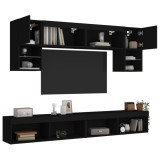 VidaXL Unități de perete TV cu LED-uri, 6 piese, negru, lemn prelucrat
