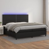 VidaXL Pat cu arcuri, saltea și LED, negru, 200x200cm, piele ecologică